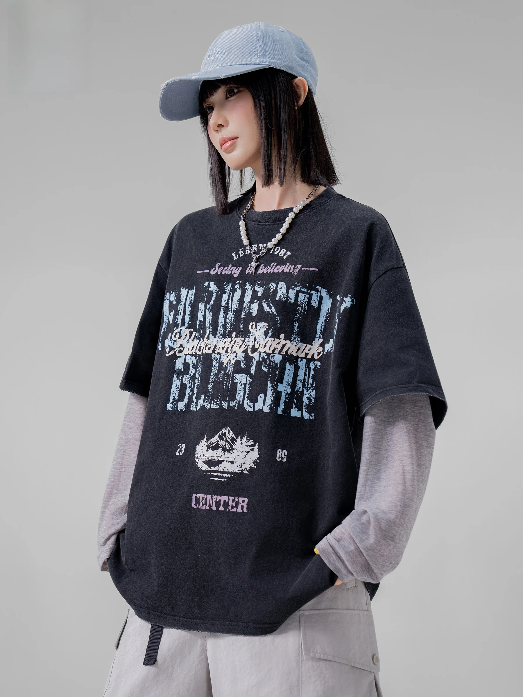 

Retro American Printed Short Sleeve T-Shirt Unisex Loose High Street Style Half Sleeve Trendy Top for Summer City Walk Daily ...