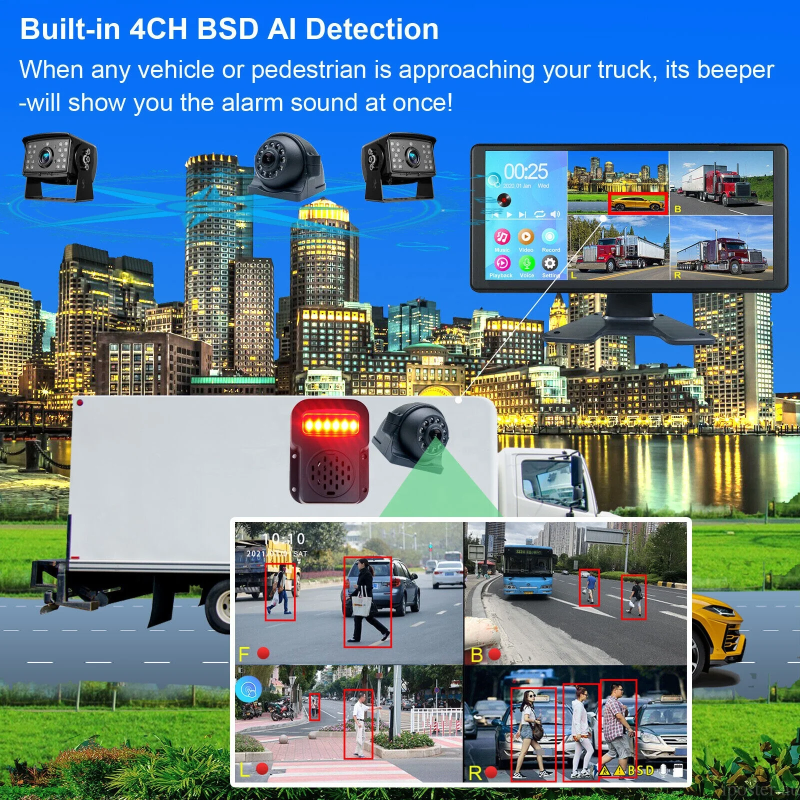 

Factory Supply 10.36in 12-36v For Truck DVR Monitor 360 View Backup Camera With Alarm Beeper Detection KIT