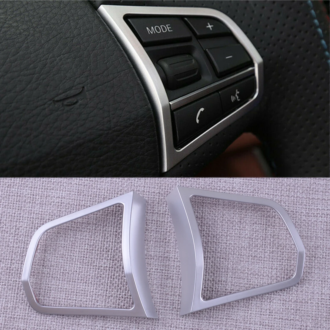 2Pcs Silver Steering Wheel Button Decorative Frame Panel Cover Trim Fit for BMW 5 7 Series F10 F18 F01 2009 2010 2011 2012-2015