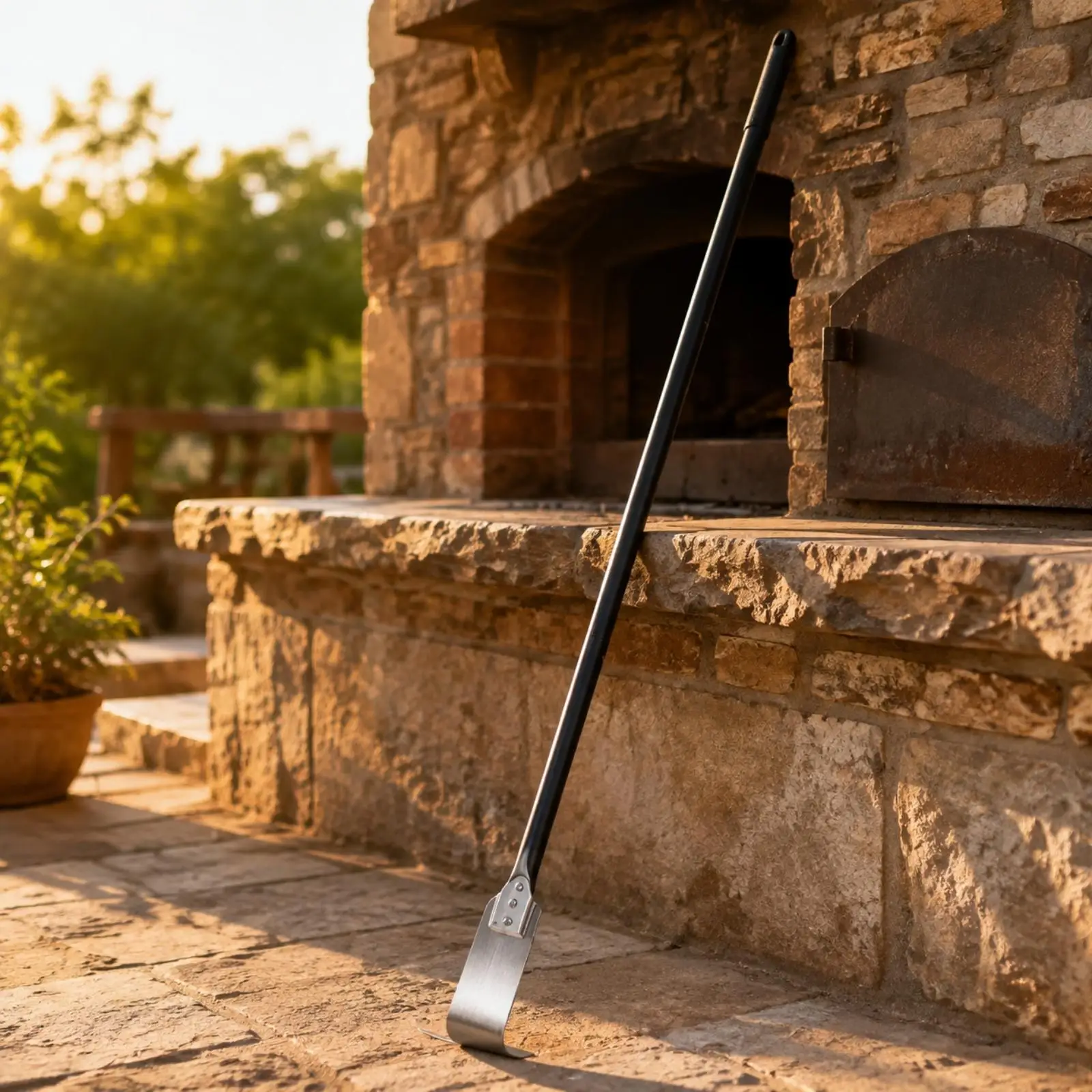 Stainless Steel Pizza Oven Ash Rake with Long Handle for Outdoor Grill Pizza Kit Cleaning Tool