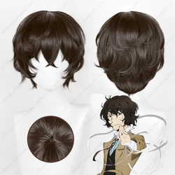 Anime Dazai Osamu Cosplay Wig 30cm Dark Brown Short Hair Heat Resistant Synthetic Wigs with Wig Cap