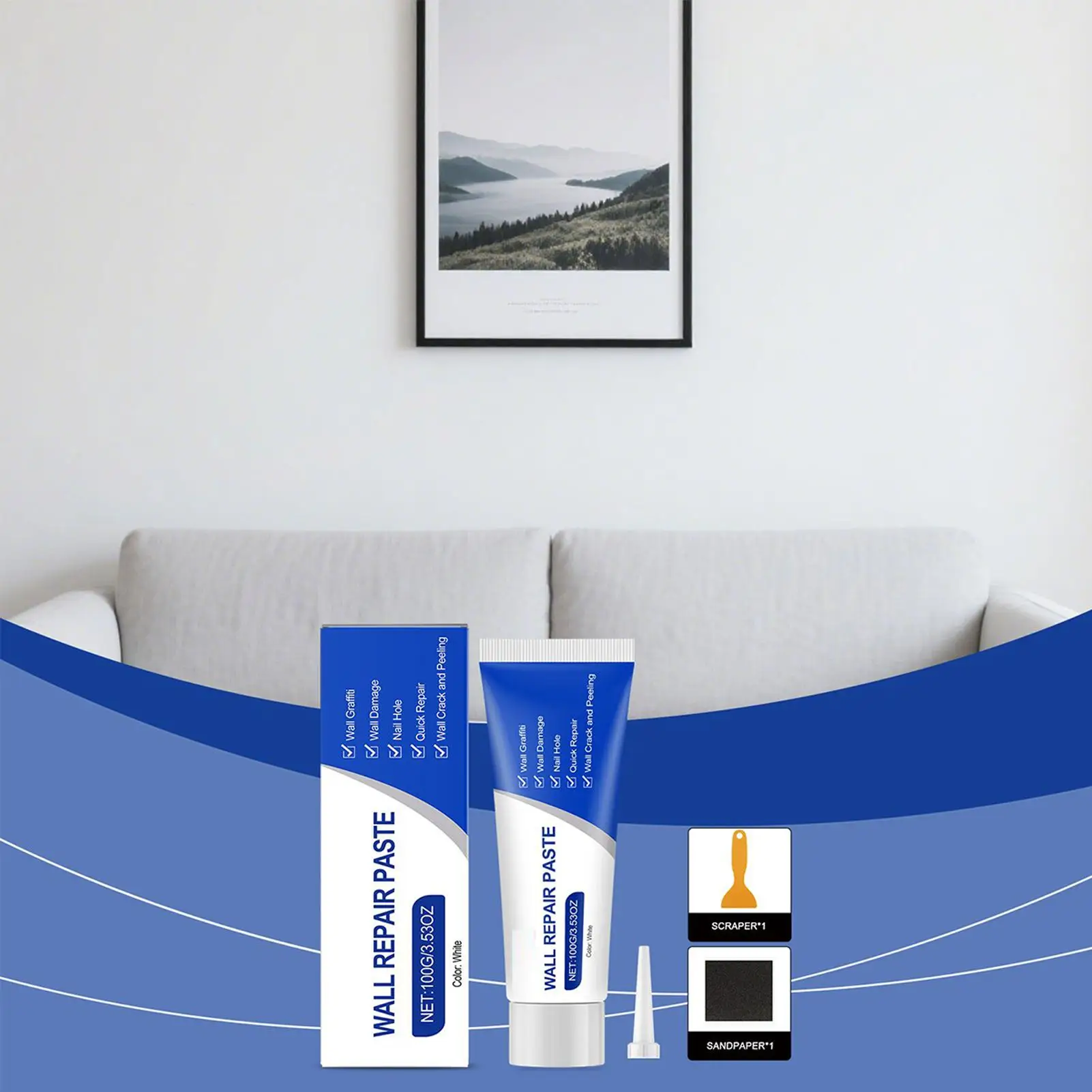 100g Wall Repair Paste,Wall Crack Mending Agents With Scraper For DIY Home Fix,Multi-Functional Drywall Patch Paste Repair Kit