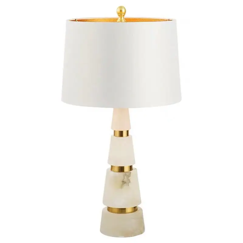 

White Metal Marble Stone Table Lamp Reading Desk Lamp Cloth Shade Table Light
