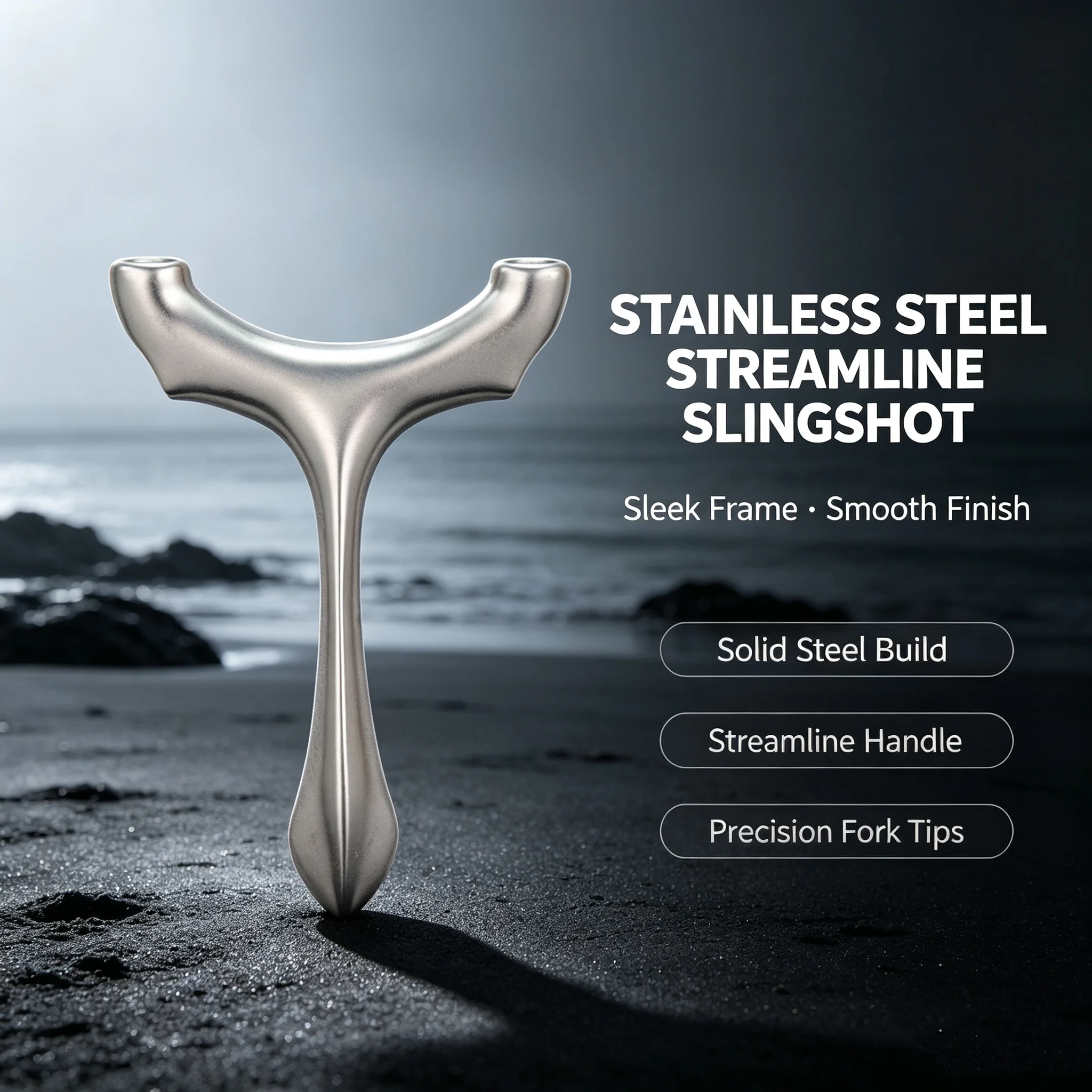 Stainless Steel Y-Shaped Slingshot with Streamlined Body & Pointed Base for Outdoor Target Practice & Precision Sports