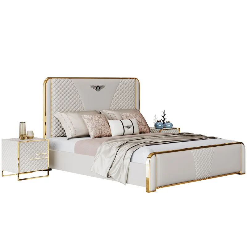 

Light luxury suspended leather bed, double Nordic simplicity, master bedroom