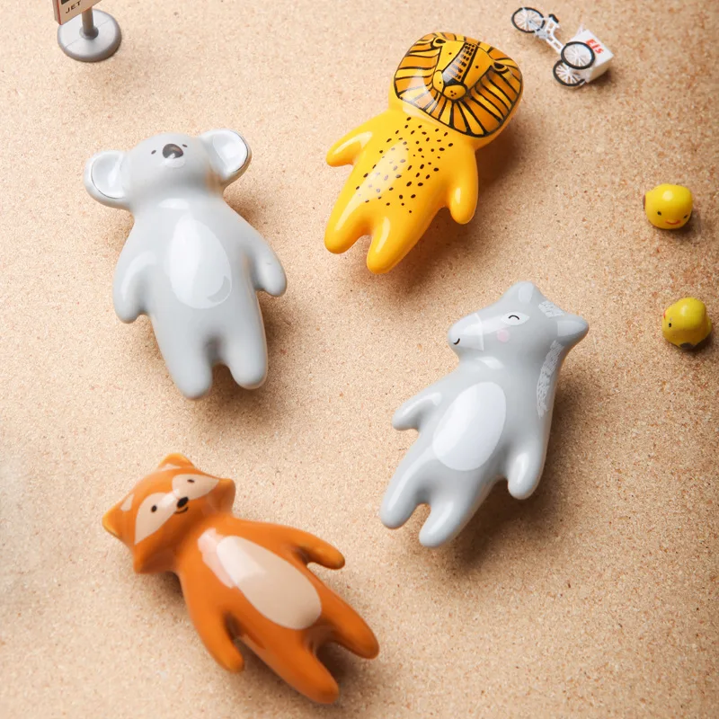 KK&FING Cute Animal shape Children Room Handles Ceramic Cartoon Drawer Knobs Cabinet Door Pulls Furniture Handle Door Hardware