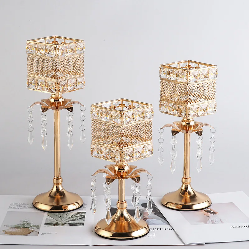 

European style electroplating retro creative candlestick wedding props ornament wrought iron square candle cup decoration
