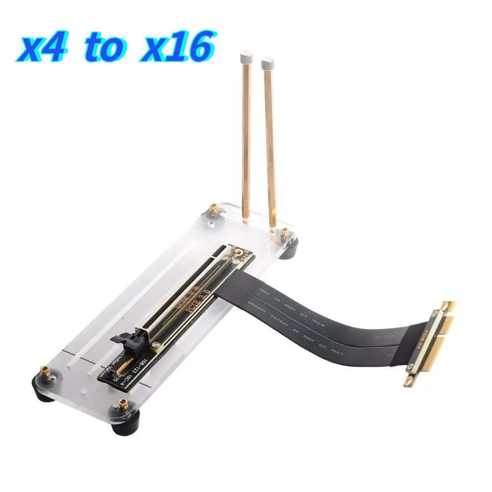 

PCI-E 4X to 16X Riser Extension Cable PCI Express PCIe X4 To X16 Extender Adapter Cord 90 Degree GPU Holder With Acrylic Bracket