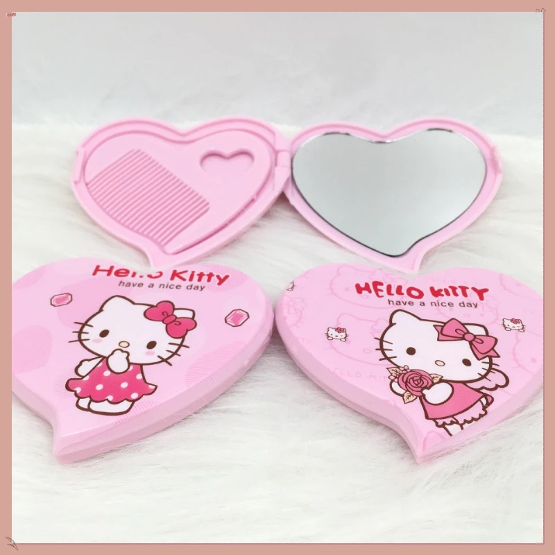 SanLiou Cute Little Love Cartoon Comb Name Mini Style Kitty Pink Cat Love Flip Mirror Comb Convenient To Carry Hot Selling Gifts