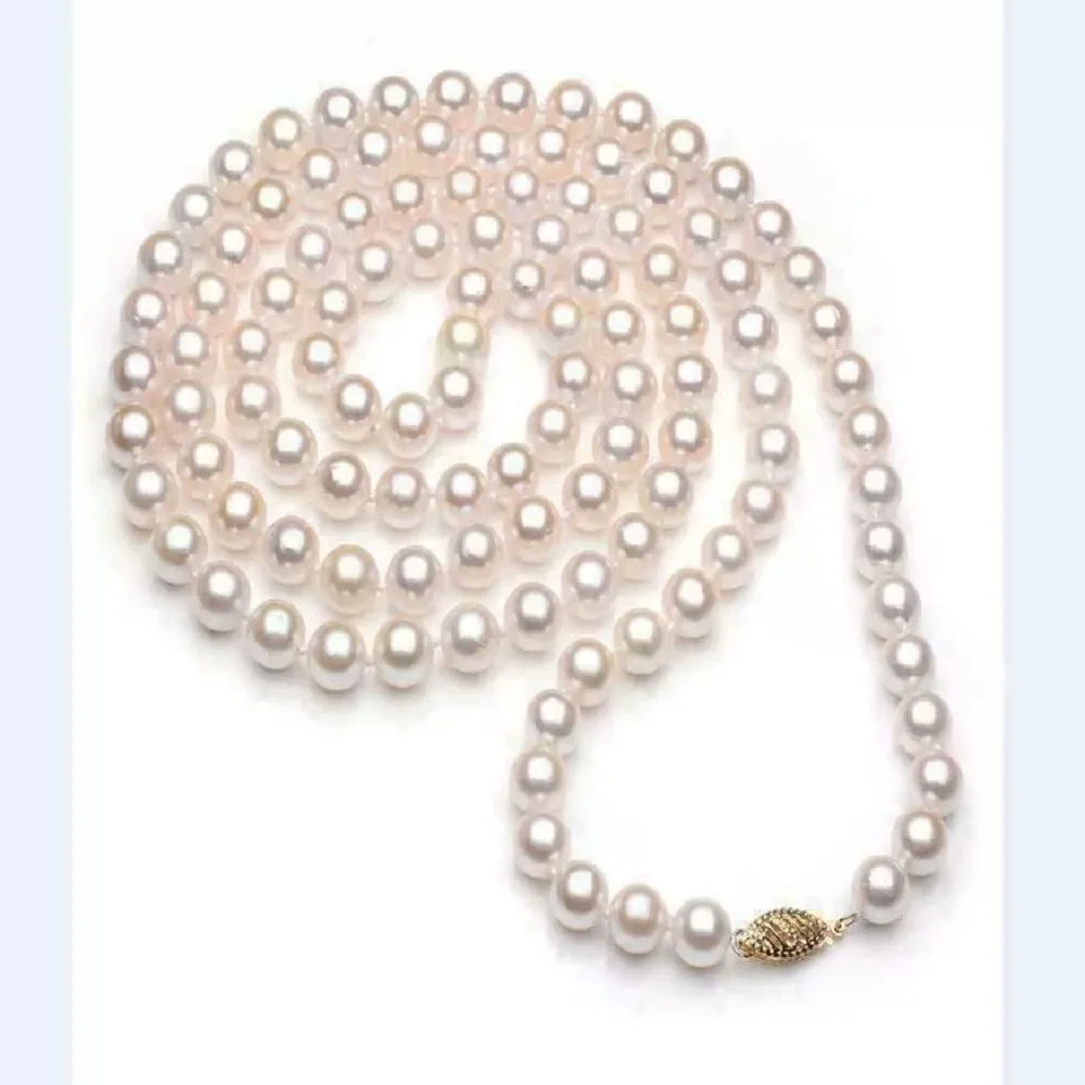 

Ожерелье Perfect Pearl AAAAA7-8 мм с японским белым круглым жемчугом, пряжка из 14-каратного золота, 18–36 дюймов