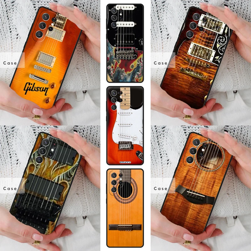 Wood Acoustic Electric Guitar TPU Phone Case for Samsung Galaxy S26 S25 S24 S23 S22 S21 S20 Note10 Plus FE Ultra Cover