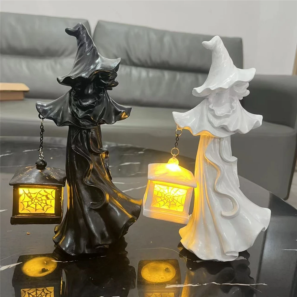 Resin Witch Lantern Ornament Faceless Ghost Sculpture Halloween Decorations Resin Cracker Barrel Vintage Witch Statues Dropship