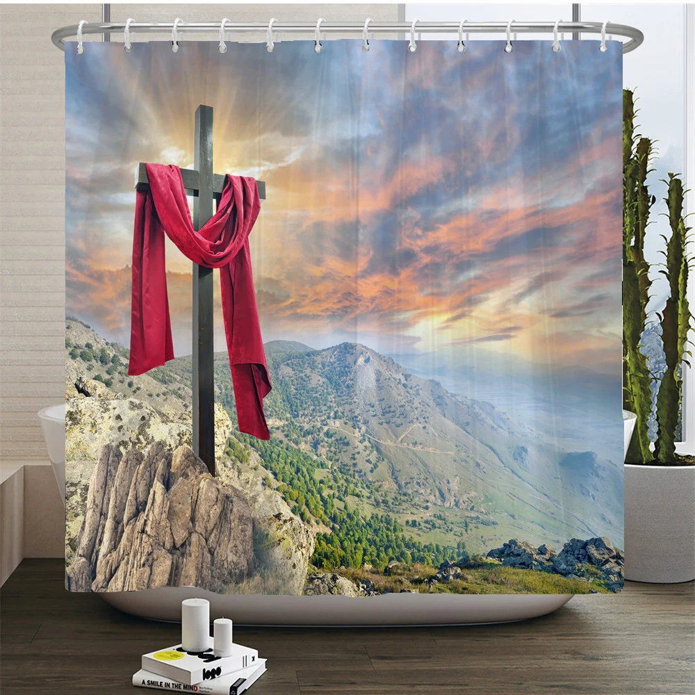 The Cross of Jesus Christ Printed Shower Curtain for Bathroom Art Bath Curtain Polyester Fabric Home Decor Large size Wall Cloth