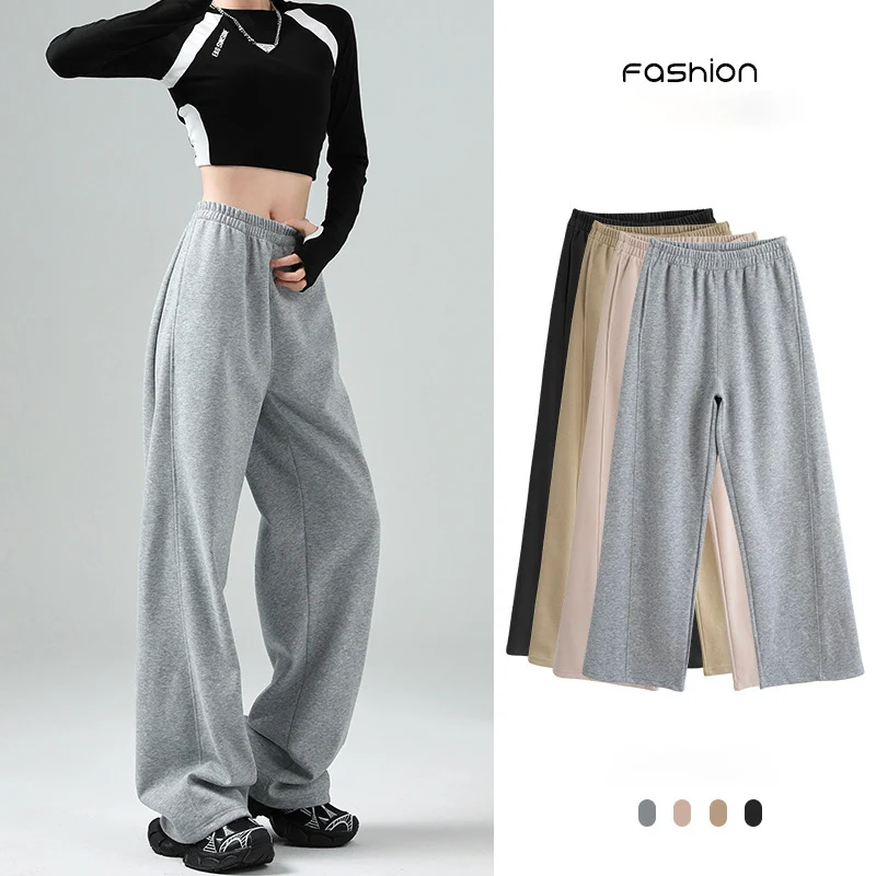 

Американские уличные серые спортивные штаны для женщин, осенние удобные спортивные штаны с эластичной резинкой на талии, простые универсальные свободные спортивные брюки