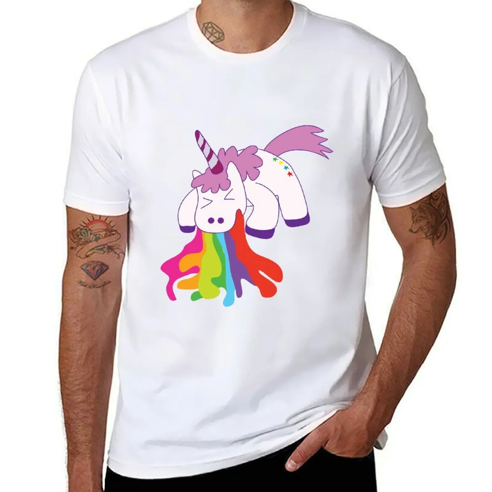 

Puking unicorn rainbow T-Shirt t shirt men 100% cotton luxury brand funny t shirts man T-Shirt