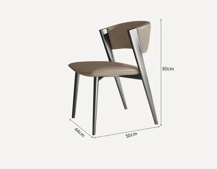 Customized Italian Leather Dining ChairSemi-Arc BackModern Simple DesignMetal FrameHome Room Vanity Chair New Arrivals