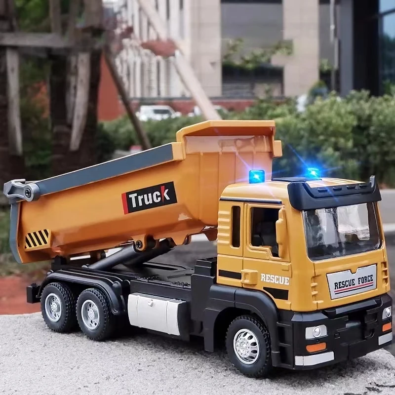 

1/32 DUMP TRUCK Модель игрушечного автомобиля из сплава, литой под давлением инженерный автомобиль, металлический корпус, резиновые шины, звук, свет, откатная игрушка, подарок на день рождения