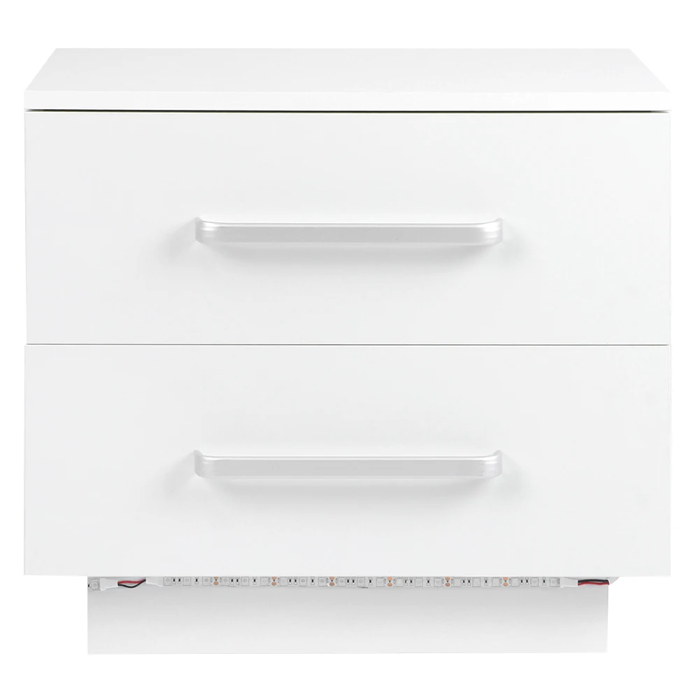 (صفقة التخليص) طاولة السرير LED الحديثة الأنيقة 2 درج خزانة بجانب السرير أثاث غرفة نوم المنزل LED الضوء الأزرق #2