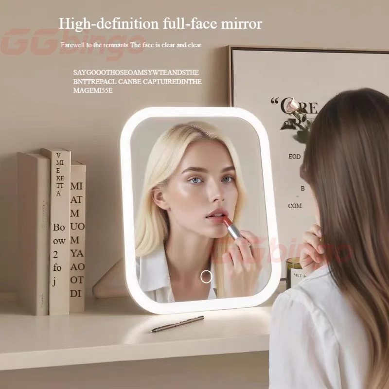 

3-цветное светодиодное зеркало для макияжа с сенсорным экраном, складное перезаряжаемое косметическое настольное зеркало с регулируемой яркостью для путешествий и домашнего использования