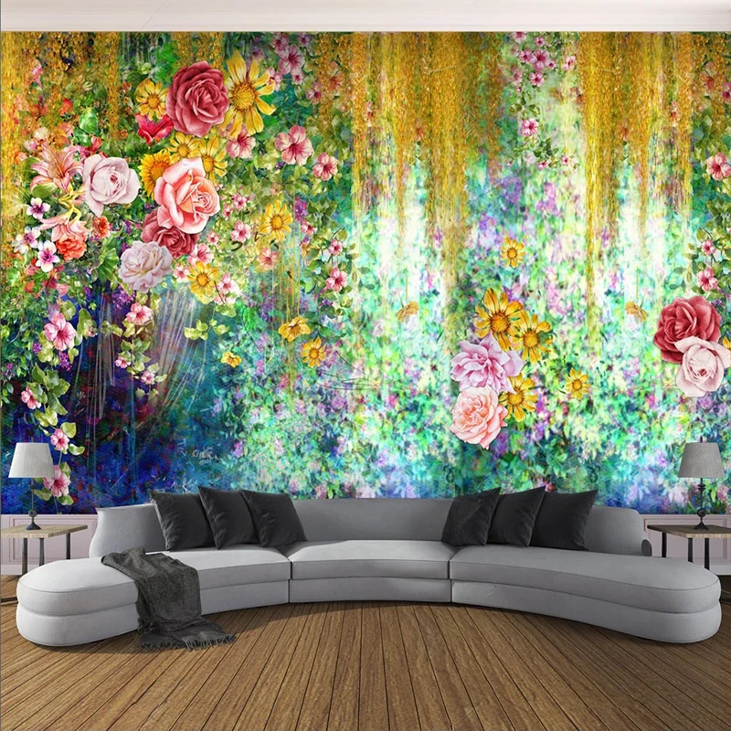 

Custom Mysterious Hand-painted Garden Flowers Mural Wallpaper 3D Living Room Bedroom Sofa TV Background Home Decor Fresco