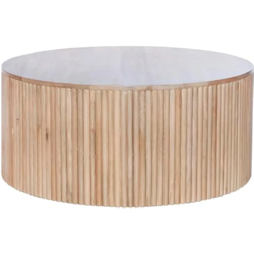 276-CT Oakhill Collection Modern | Contemporary Round White Oak Finish Coffee Table, Natural Wood, 36 W x 36 D x 16 H