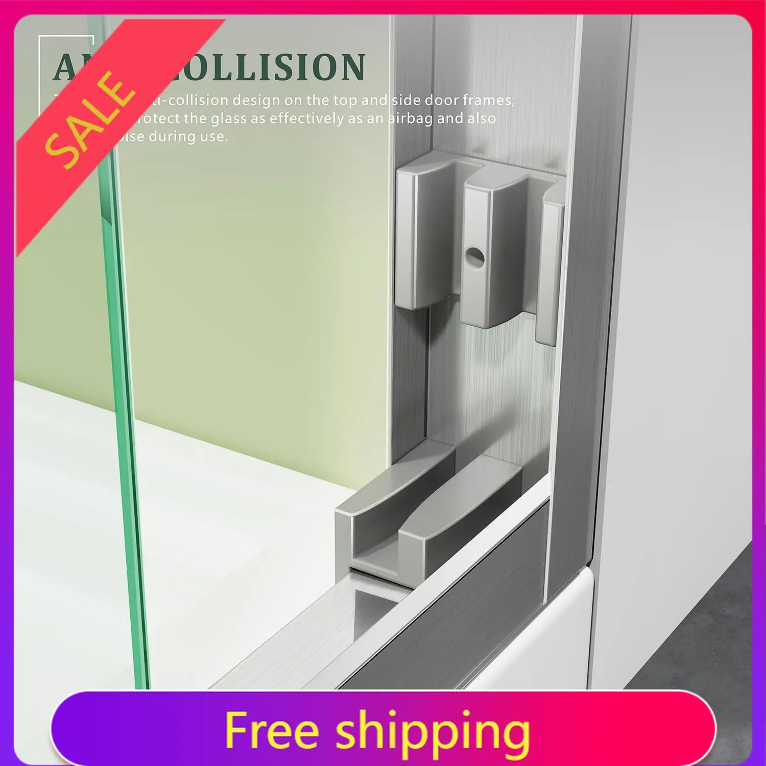 

Brushed Nickel 45"-48" W x 72" H Semi-Frameless Glass Shower Door,Bathroom Sliding Door with 1/4'' Clear Tempered Glass,Stainles