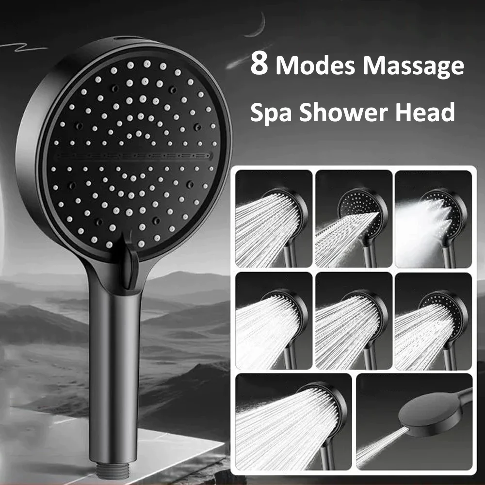 High Pressure 8 Modes Adjustable Shower Head Multifunctional Handheld Showerhead Rainfall Spa Shower Head Bathroom Accessories