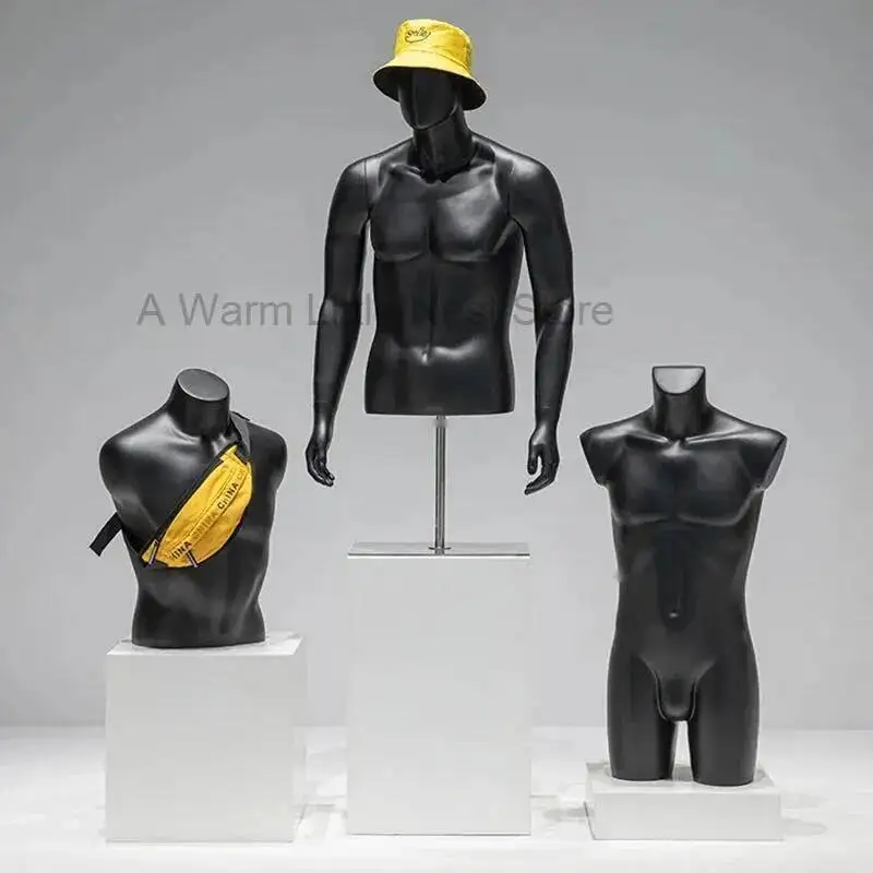 

Half Small Shelf Body Mannequins Man Clothing Store Male Fake Body Mannequin Props with Metal Base Fashion Window Display Stand