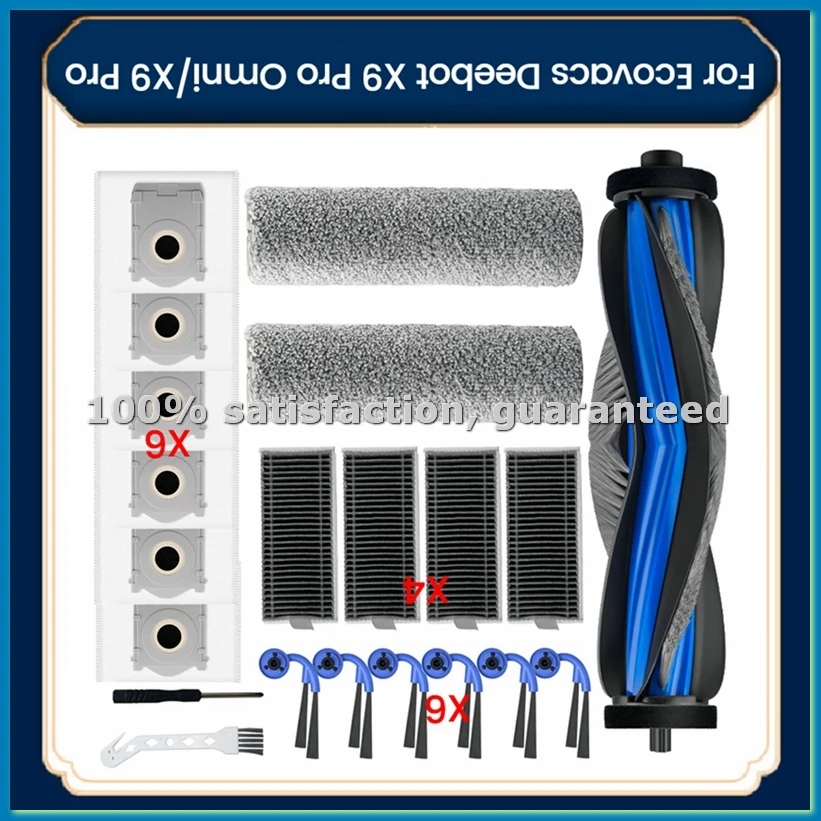 21Pcs for X9 Pro Omni/X9 Pro Robotic Vacuum Cleaner Parts Main Side Brush Mop Roller Filter Dust Bag-A09G