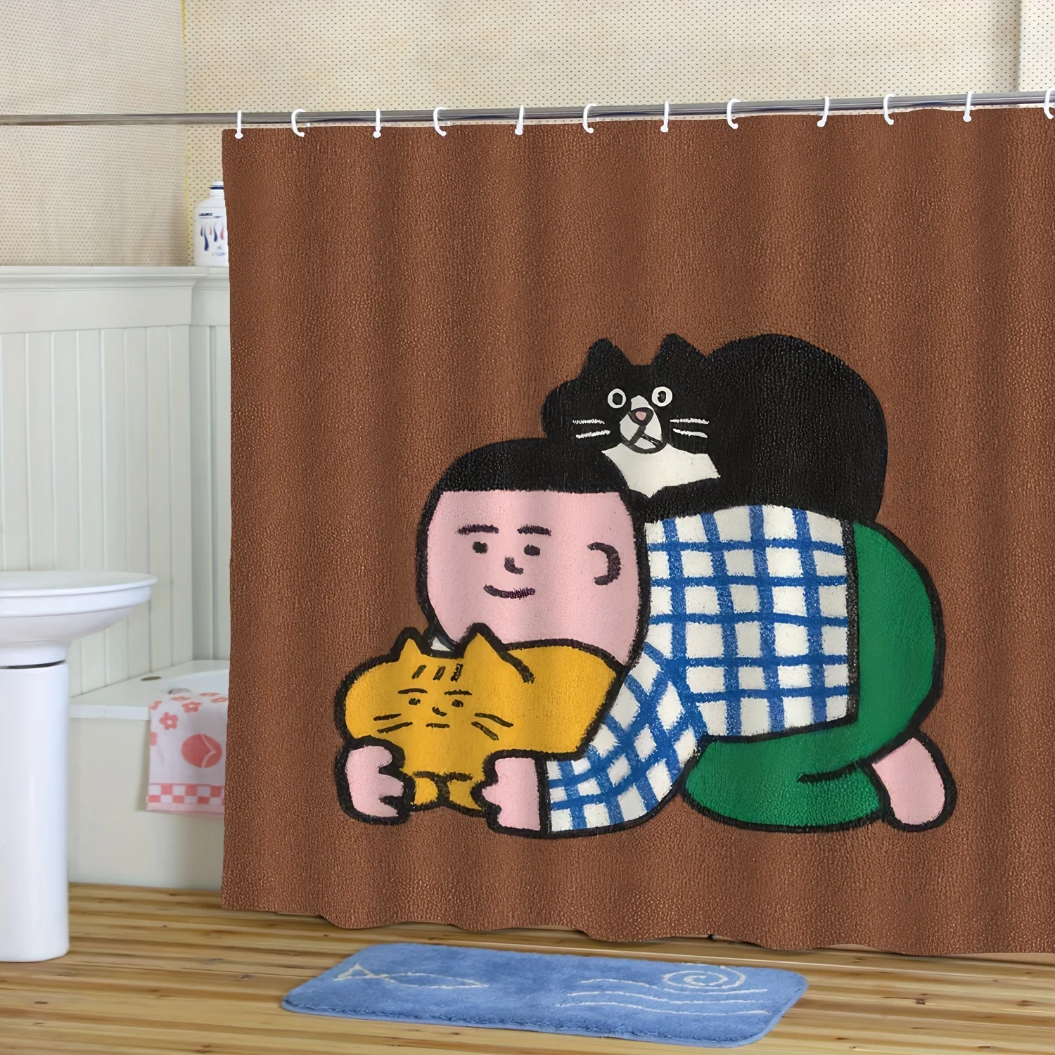 

scandinavian modern minimalist cute cartoon shower curtain for bathtub bathroom partition decor Enhance spatial aesthetics
