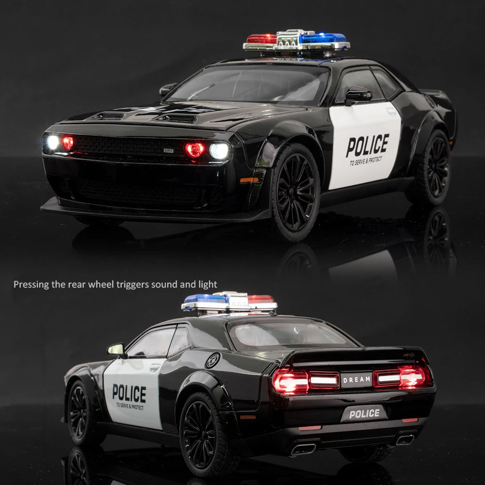1:22 チャレンジャー SRT パトカー合金ダイキャストモデルカーおもちゃホイールプルバックスーパーカーライトサウンドおもちゃ子供のため