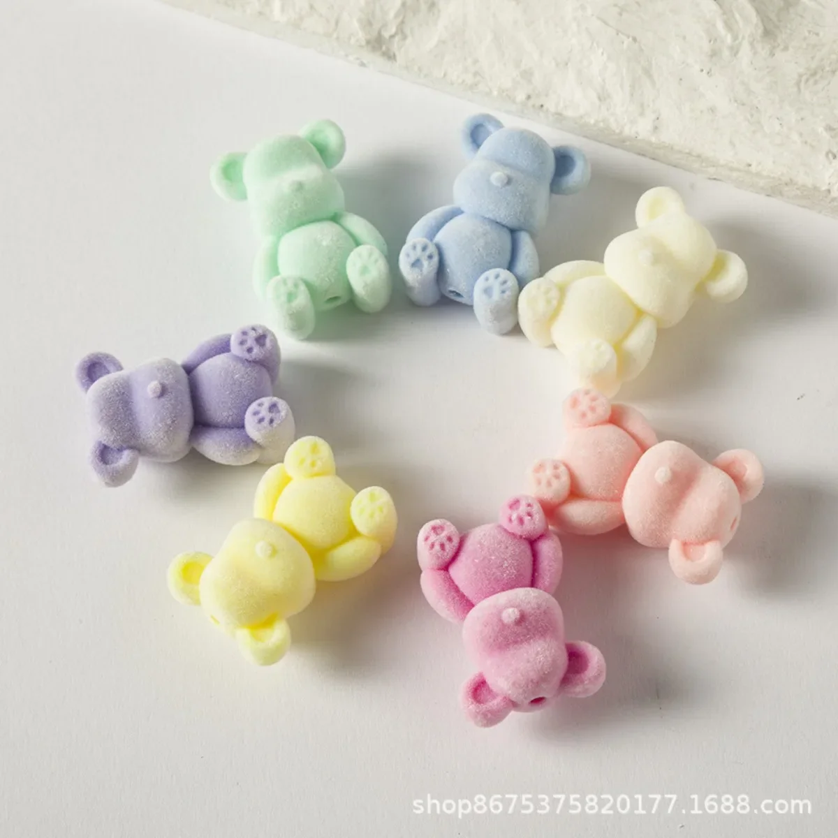 Z10 10pcs Polychrome Cat Paw cartoon Flocking Bear Spacer Bead Vertical Hole Acrylic Beads Jewelry Making Bracelet material Diy