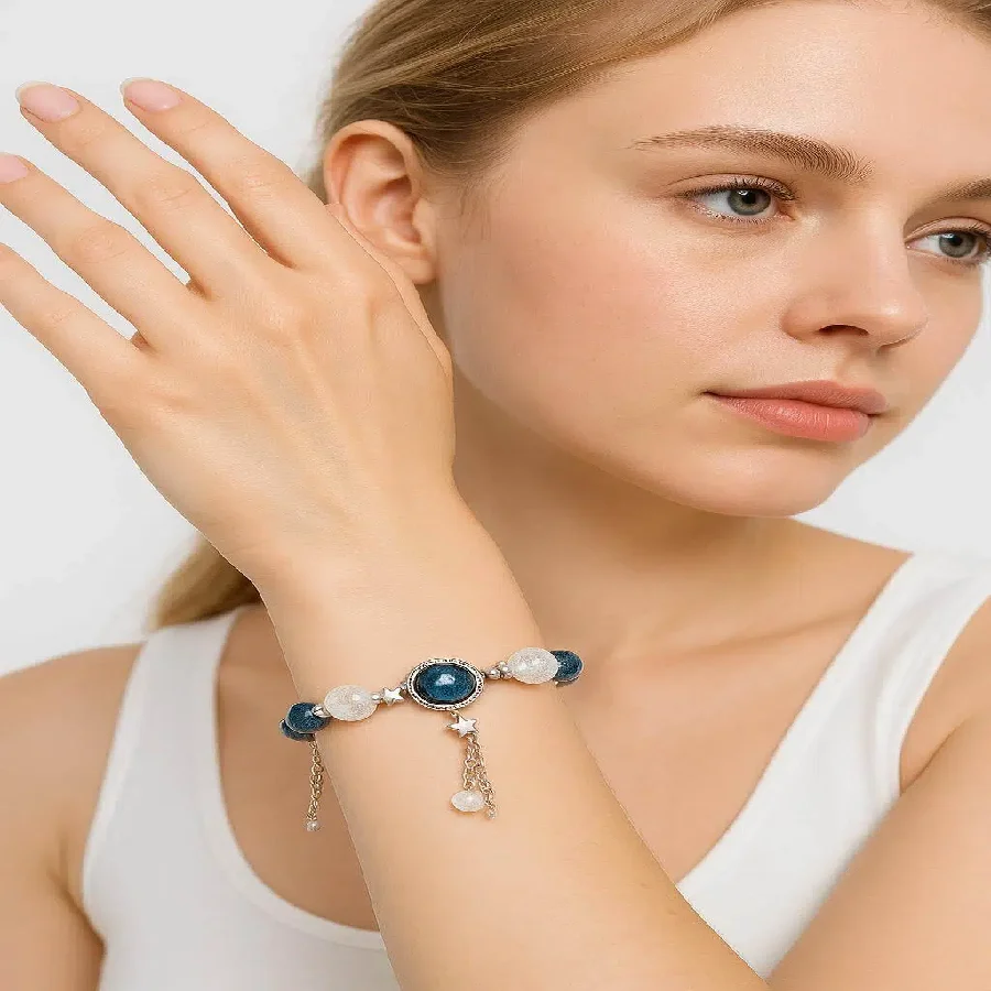 

Браслет Flowing Moon Galaxy Star, звездный дизайн, нишевый отбеливающий браслет для сладких подруг, синие и прозрачные стеклянные бусины