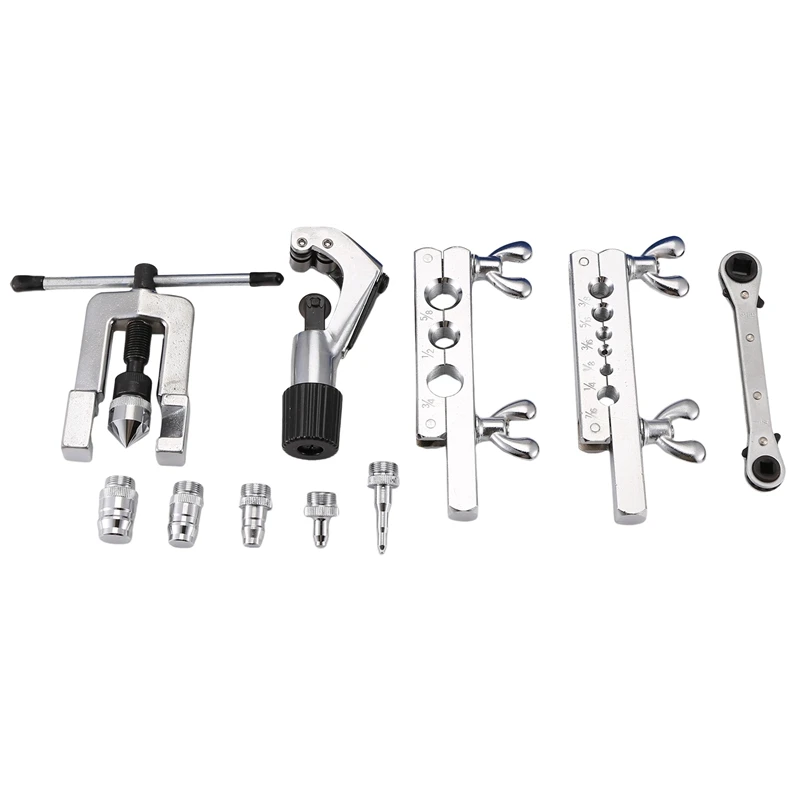 Single Flaring Tool & Swaging Tool Kit For HVAC, Tubing, Copper Pipe Flaring With Tubing Cutter & Ratchet Wrench