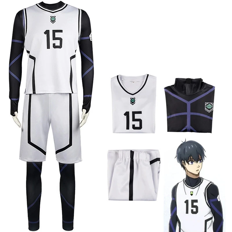 

Isagi Yoichi Bachira Meguru Nagi Seishiro Cosplay Blue Lock Cosplay Costume White Jersey Jumpsuit Set Unisex Role Playing Outfit