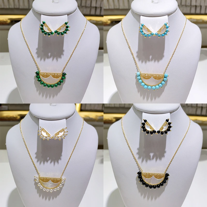 2021 Women Fashion 2 Pcs Necklace & Earring Fan Shape Design Arabic Mask Style Wedding Bride Luxury Jewelry Set New Fashion