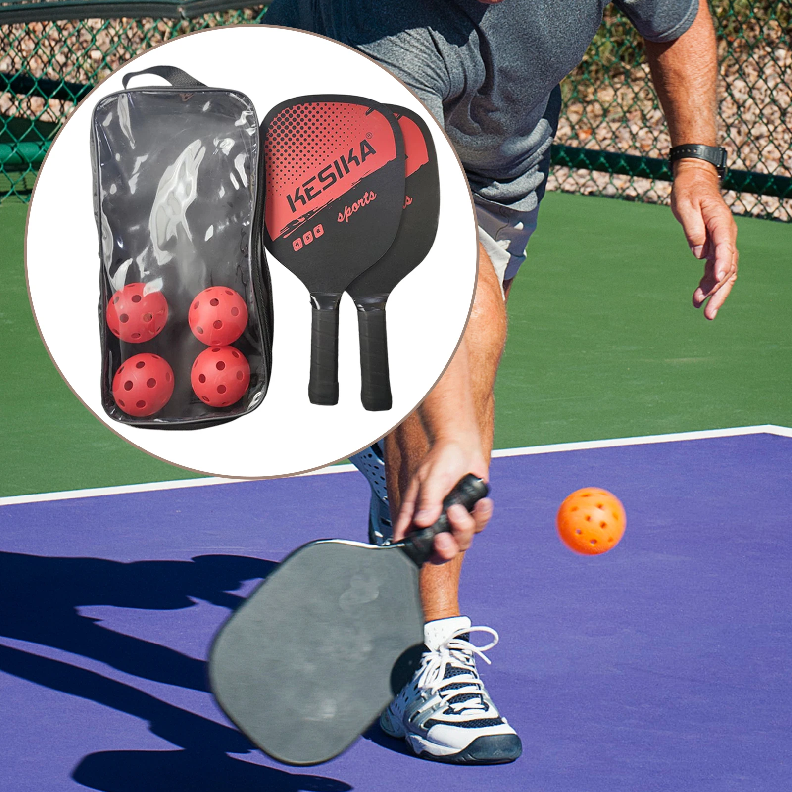 Pickleball Paddles Set Rackets Wood with 4 Balls Carry Bag for Adults Women Pickleball Rackets Outdoor Training Sports