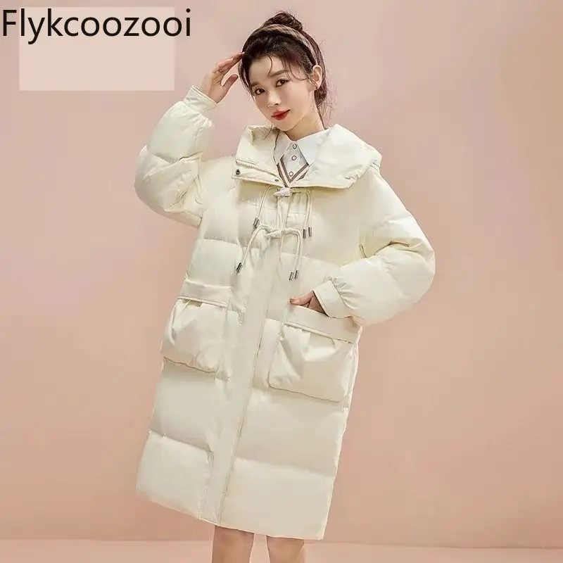 2024 Women's Mid-length New Style Loose Horn Button Jacket Winter Hot Style Slim Thickened Long Winter Coat Women