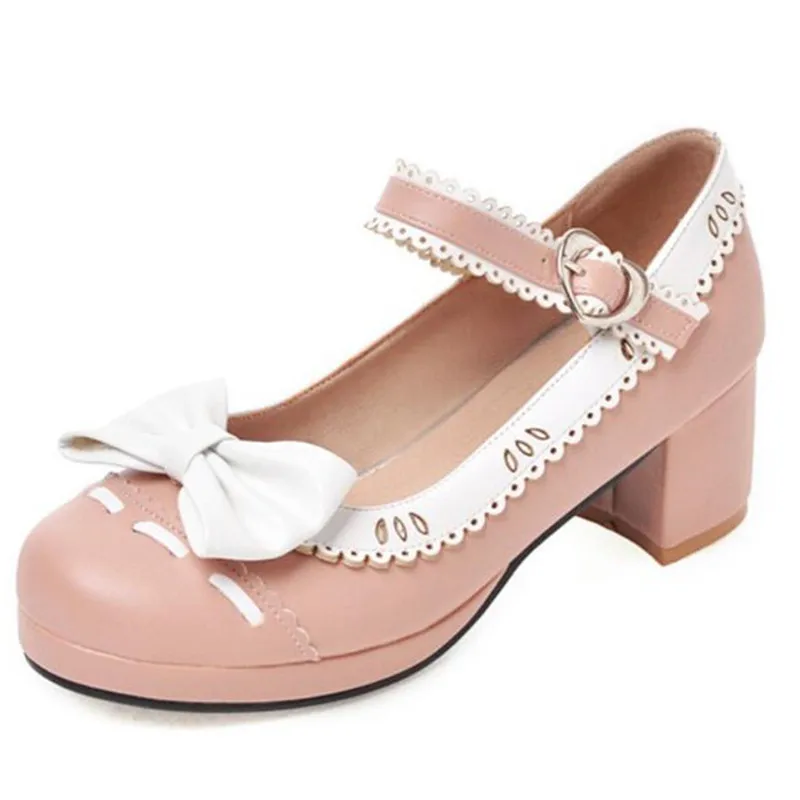 

Туфли Лолиты для девочек, винтажные милые женские туфли на высоком каблуке с кружевом и бантом, милые женские туфли-лодочки на платформе, свадебная вечеринка, косплей 29-43
