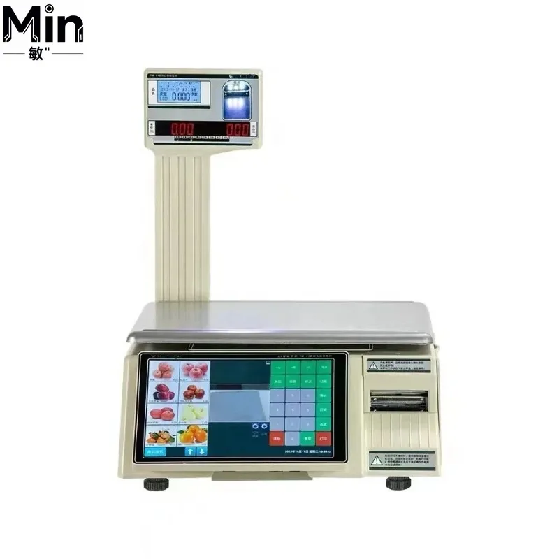 15kg Digital Touch Screen Retail Label Printing Scale for Supermarket Fruit Meat Vegetable Weighing Pricing