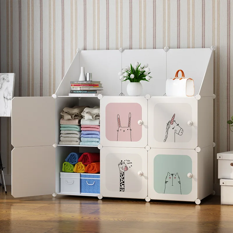 Cartoon baby assembly storage cabinets children's plastic lockers small fresh rental simple wardrobe factory outlet