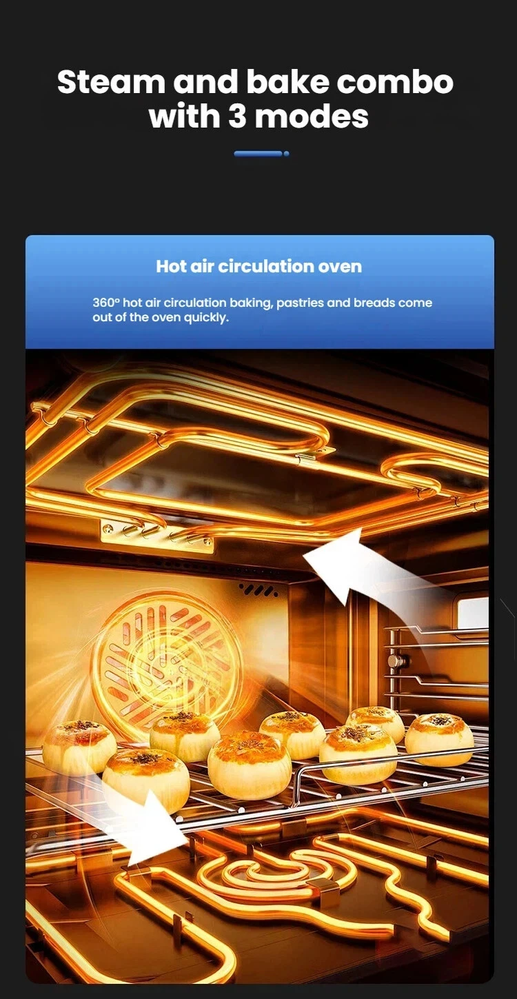 Multifunctional Convection Oven 60L-120L, Steam & Bake Combo, 3 Modes, 350°C, Digital Control, 5 Trays