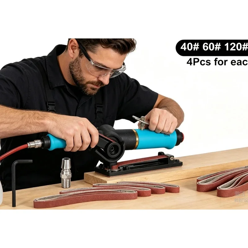 10*330mm Air Belt Sander Air Angle Grinding Machine with Sanding Belts for Air Compressor Sanding Pneumatic Tool Set