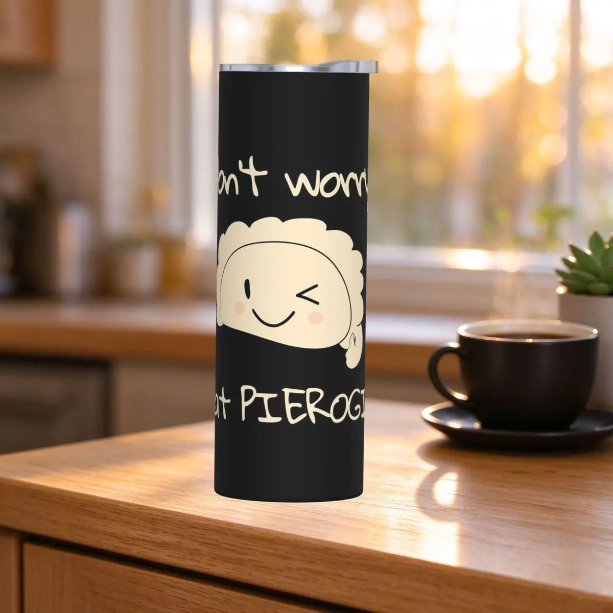 Don't Worry Eat PIEROGI Stainless Steel Tumbler Vacuum Insulated Mugs Thermal Cold Cups Straw With Lid 20oz