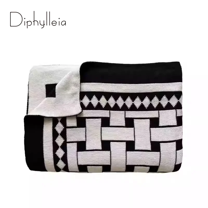 Diphylleia H Style Rattan Geometric Blanket Throw Luxury Skin-Friendly Cotton Knitted Sofa Blanket Shawl Bed Scarf For Winter
