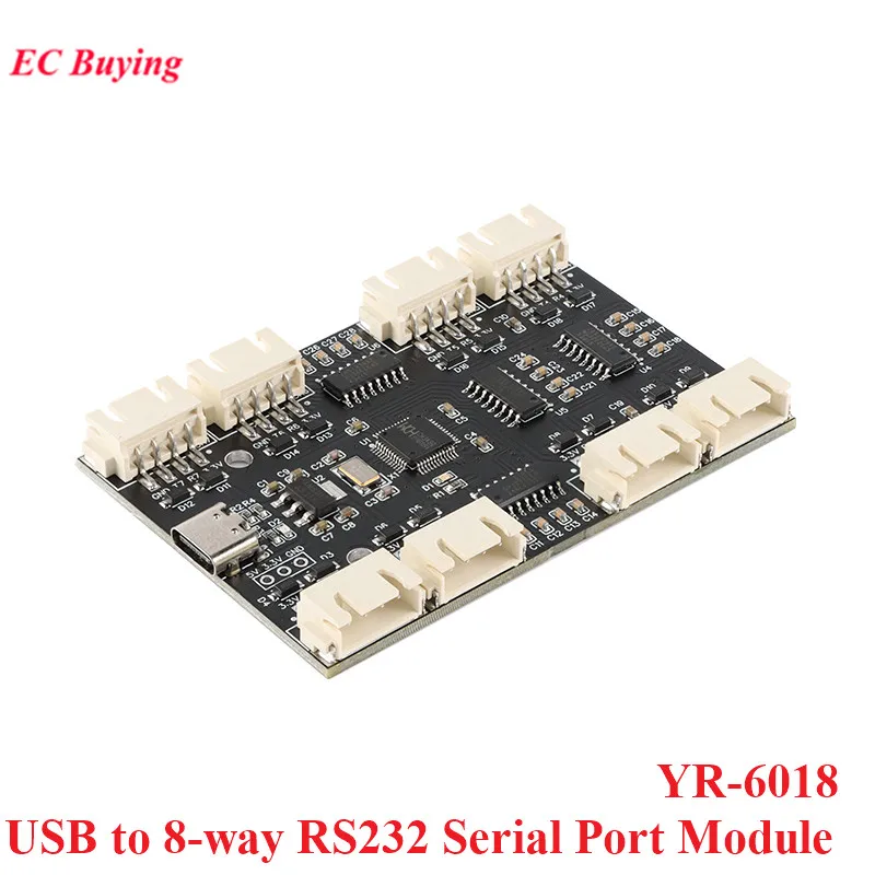 USB to 8-way 8 Channels RS232 232 TTL Serial Port Module CH348 Multi Ways Type C to 8-way UART HUB PCB Expansion Board YR-6018