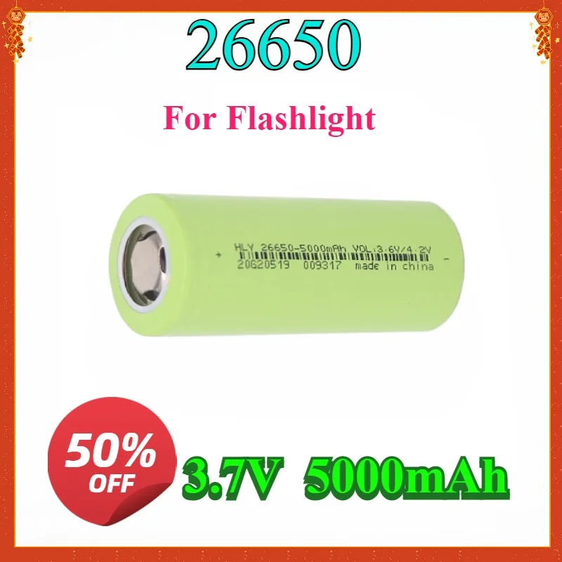 

New 26650 5000mAh Lithium Battery 3.7V 5500mAh 26650-55A Rechargeable Battery Suitable for Flashlight 10pcs
