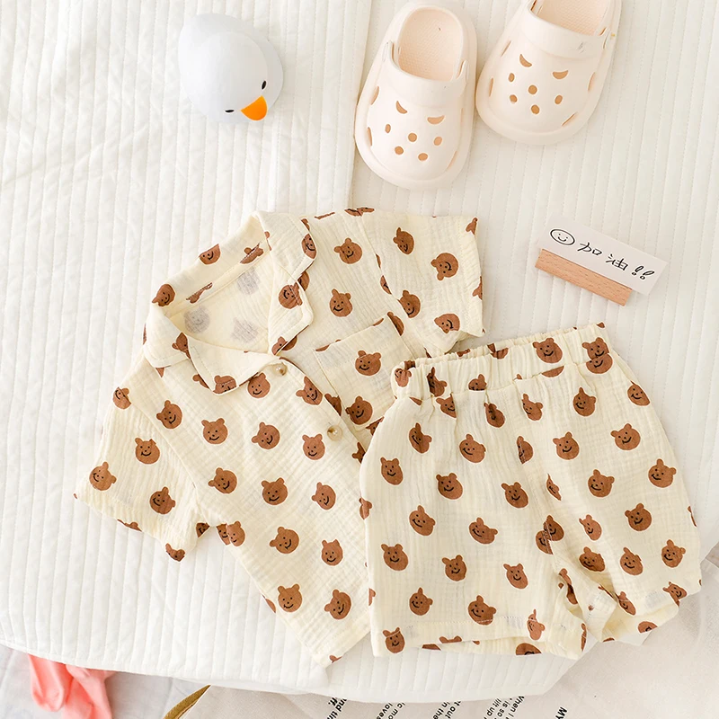 MILANCEL Summer Baby Pajama Set Cute Style Baby Home Wear Linen Sleep Wear Baby Boys Pyjama