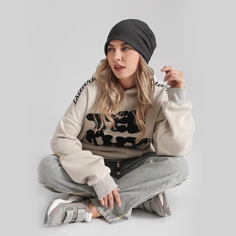Black Knit Slouchy Beanie, Unisex Casual Baggy Hat, Fashion Skull Cap for Autumn Winter, Postpartum & Daily Use