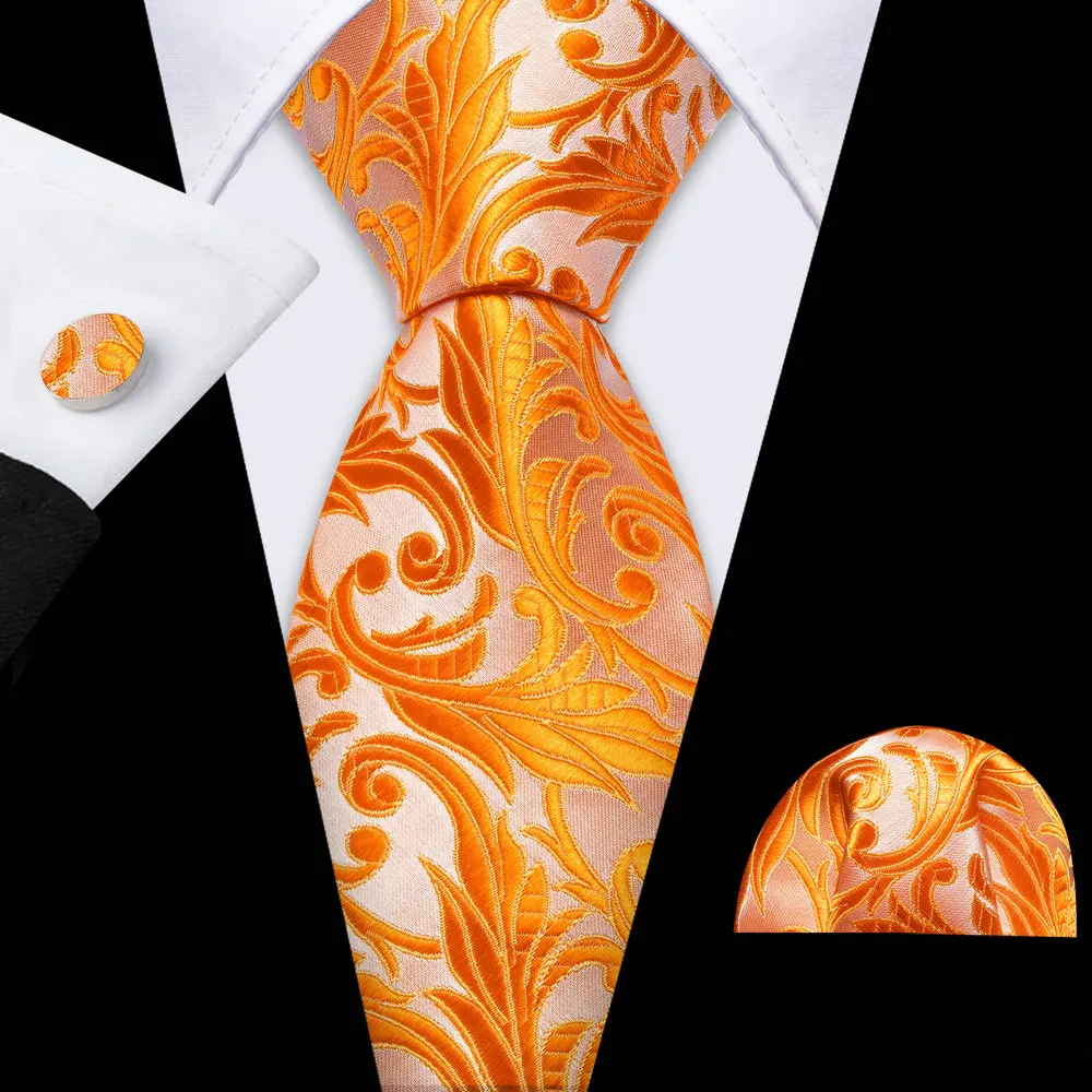 

Floral Gold Paisley Silk Necktie For Wedding Exquisite Jacquard Pocket Square Cufflinks Sets Party Business Designer Barry.Wang